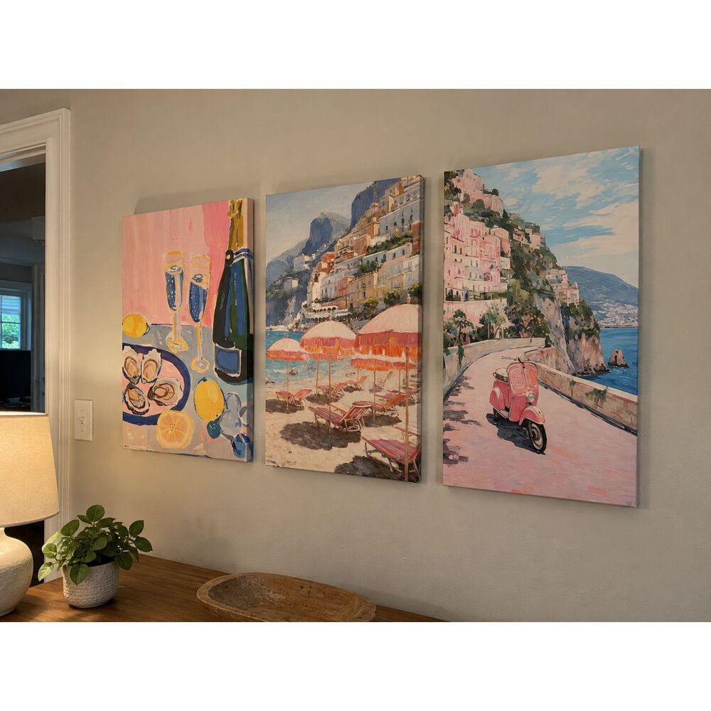 Set of 3 Coastal Italian Canvas Wall Art